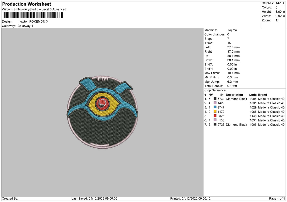 Newton Pokemon Embroidery File 7 sizes