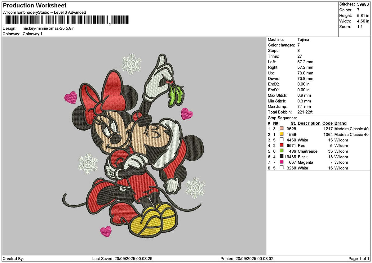 Mickeyxmas Kiss Embroidery File 6 sizes