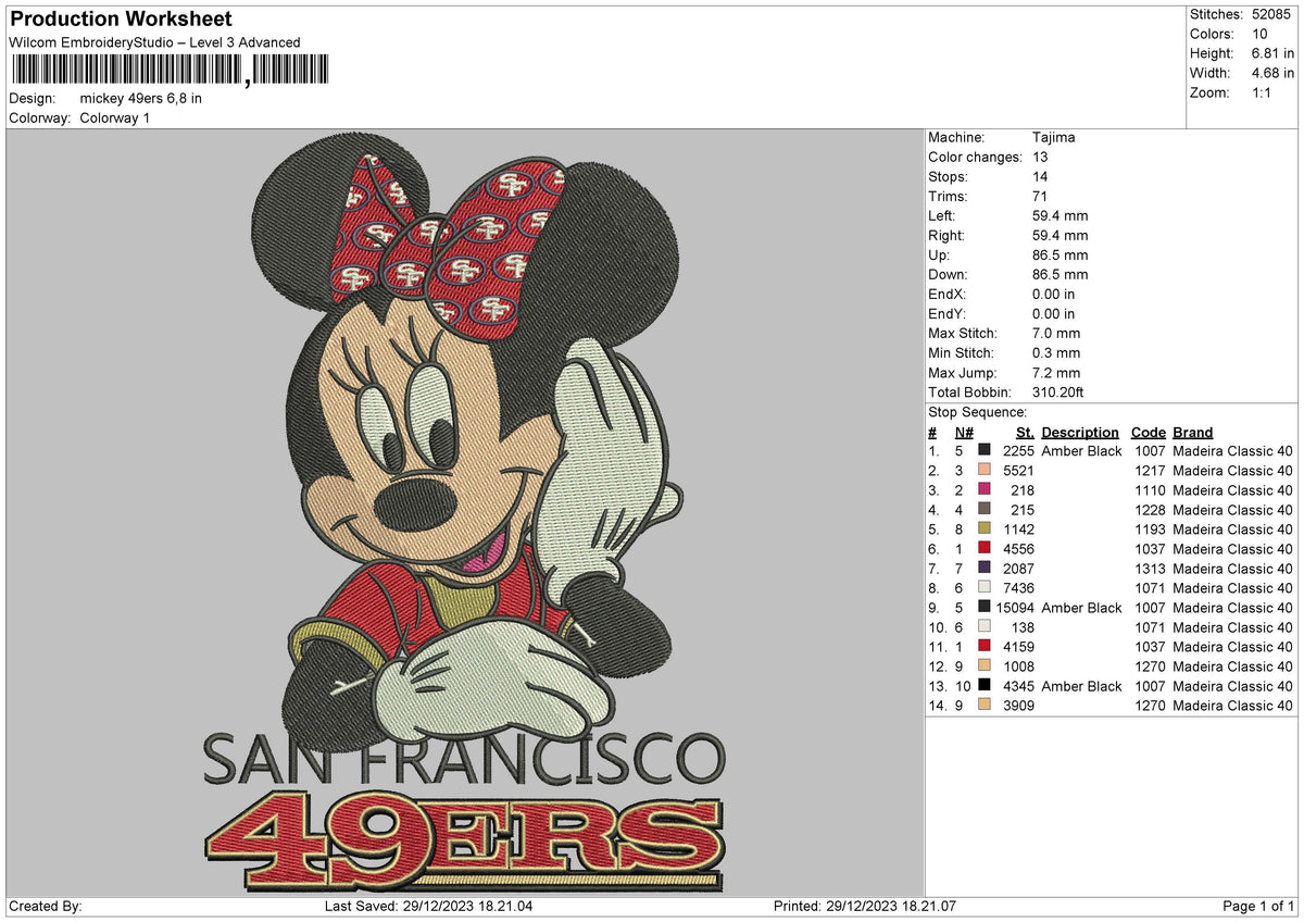 Min 49ers Embroidery File 6 sizes