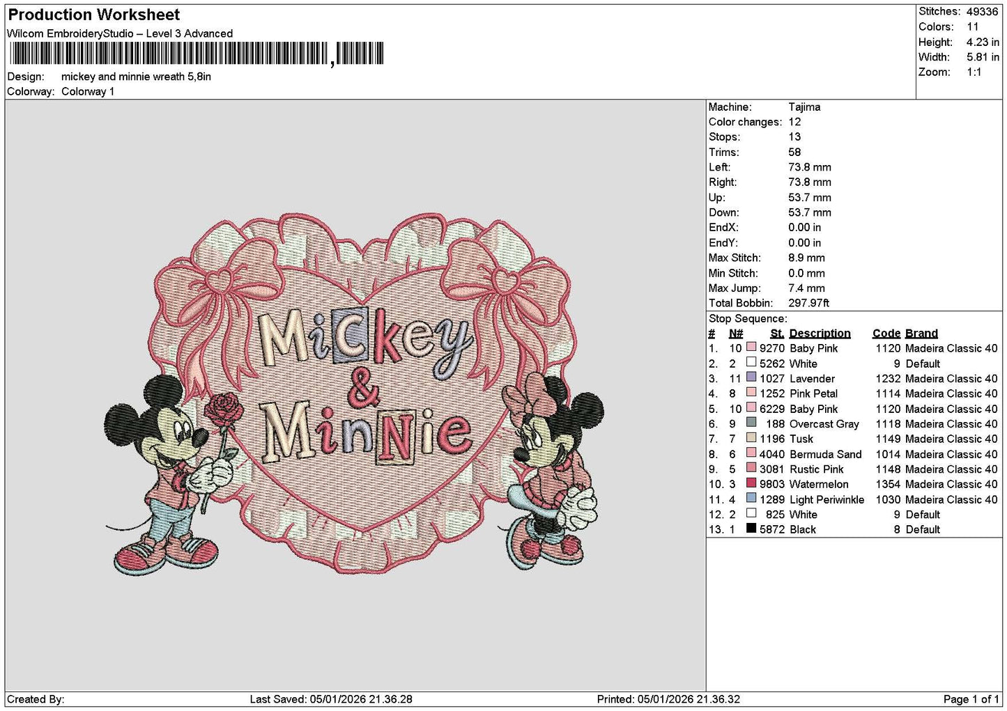 Heart Mickey Pink 01 Embroidery File 6 sizes