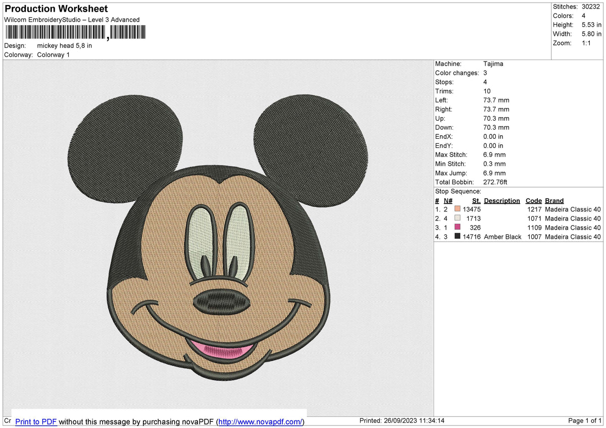 mickey head v2 Embroidery File 6 size