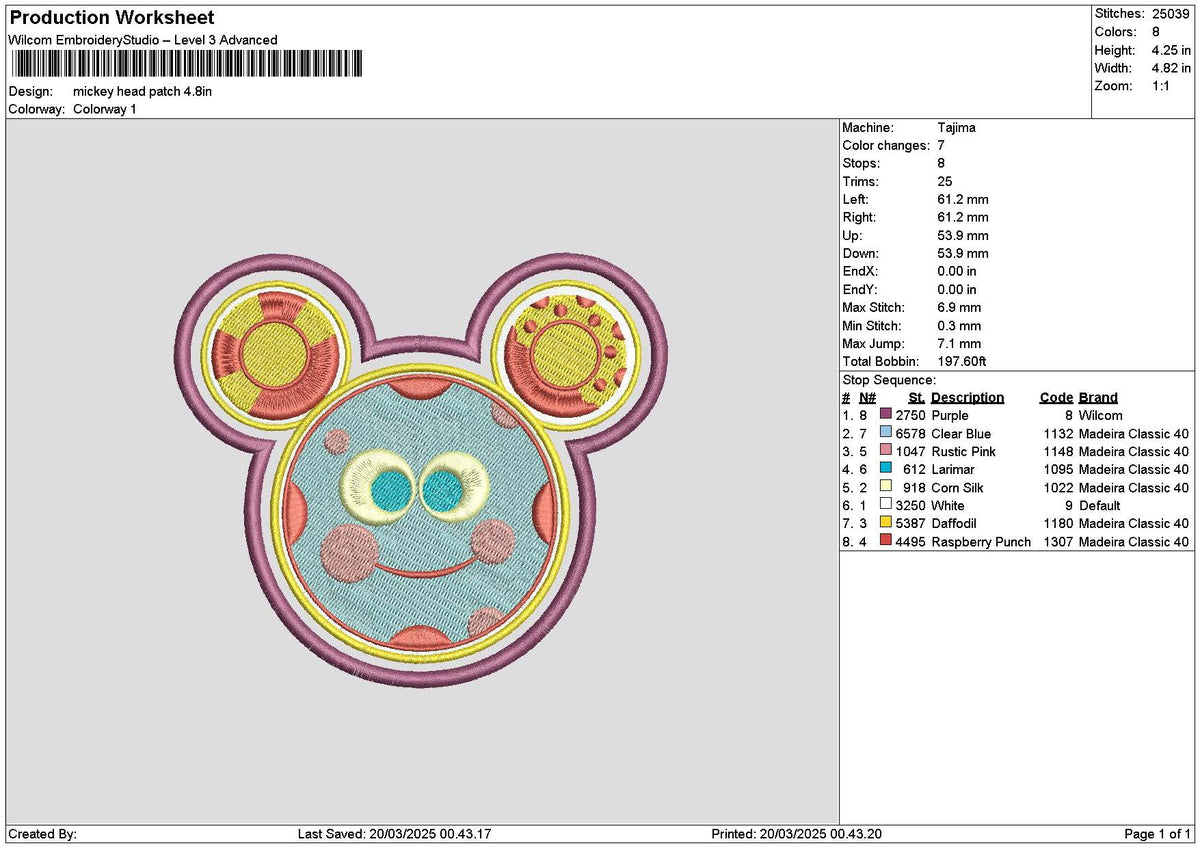 Mickeyhead Patch Embroidery File 6 sizes