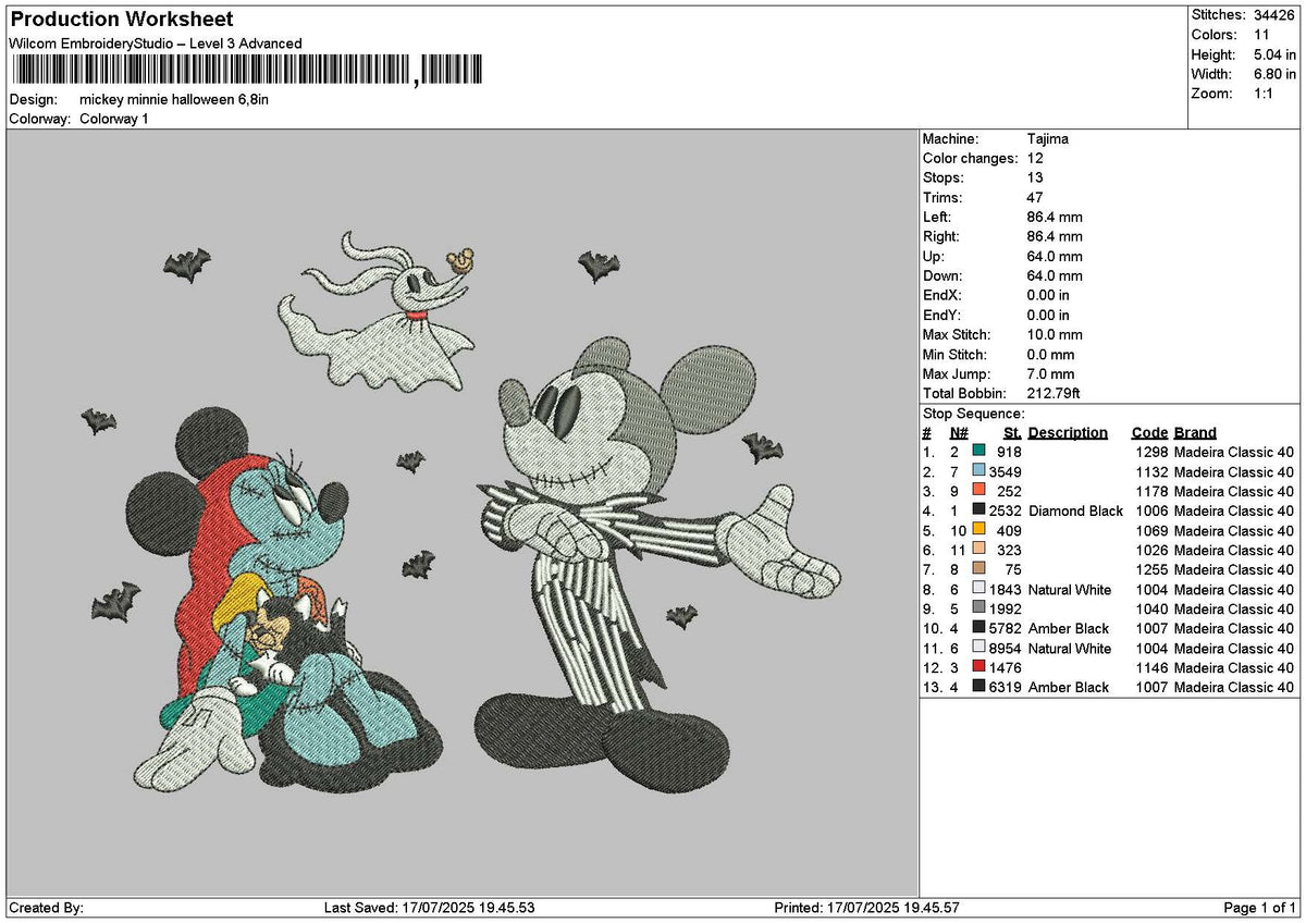 Mickeyhalloween 1707 Embroidery File 6 sizes