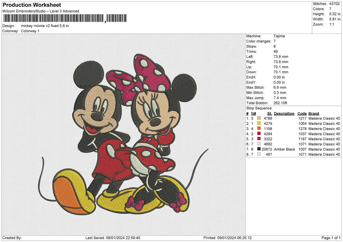 Mickey minnie v2 Embroidery File 6 size