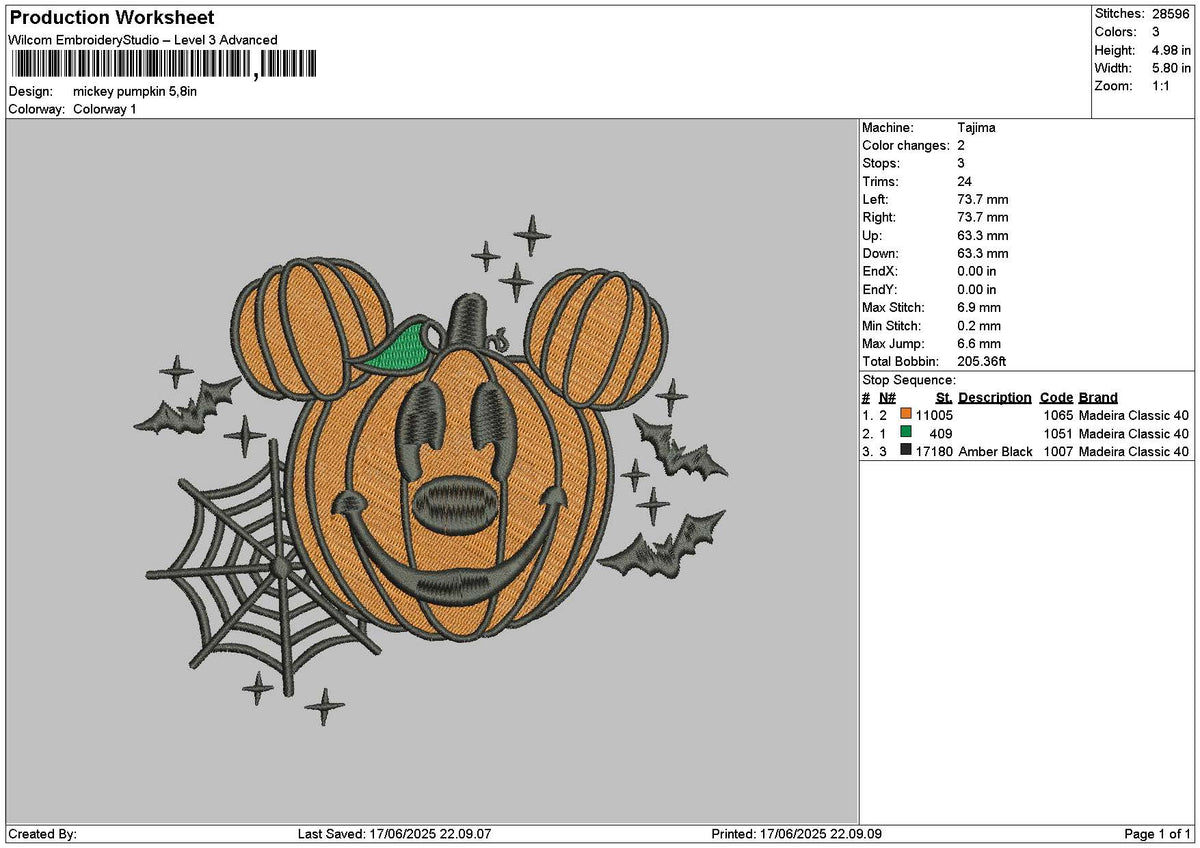 Mickeypumpkin 1706 Embroidery File 6 sizes