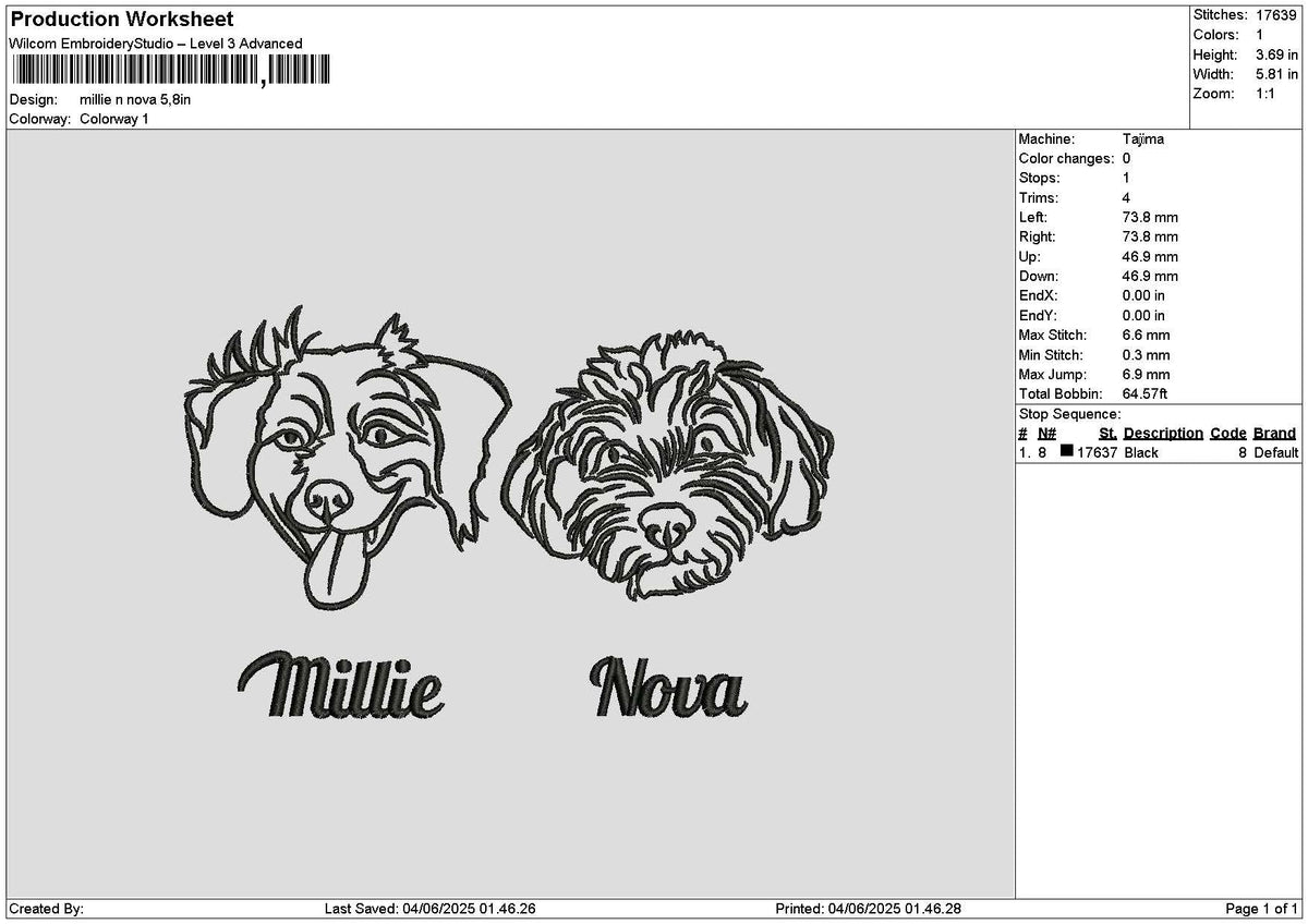 Dogs Head Millienova Embroidery File 6 sizes