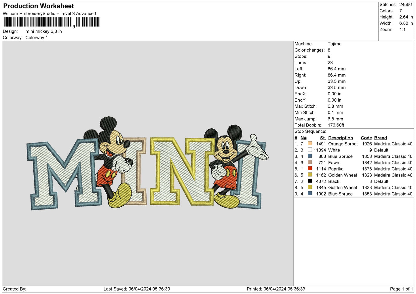 MICKEY Mickey Embroidery File 6 size