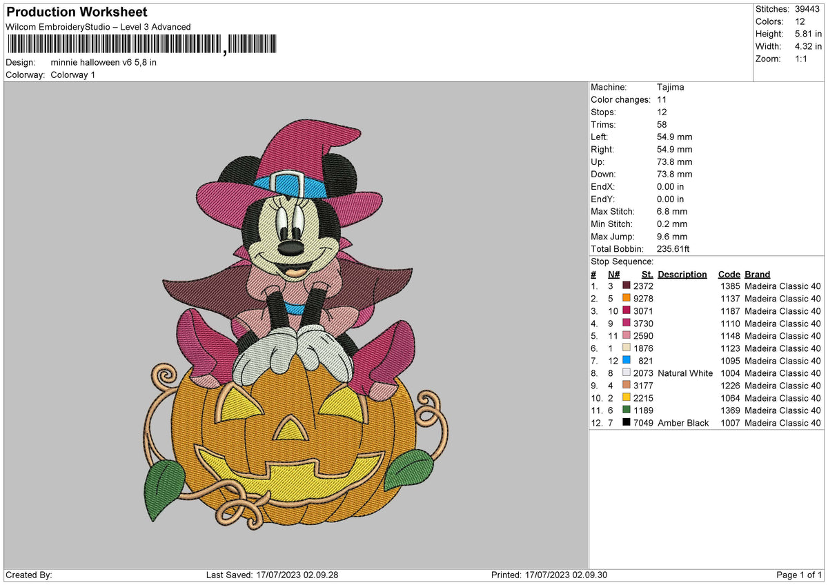 Minnie Halloween V6 Embroidery File 6 sizes