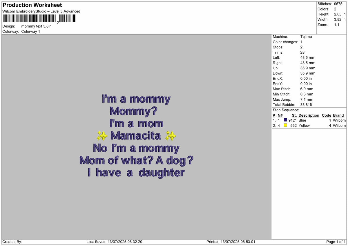 mommy text Embroidery File Design