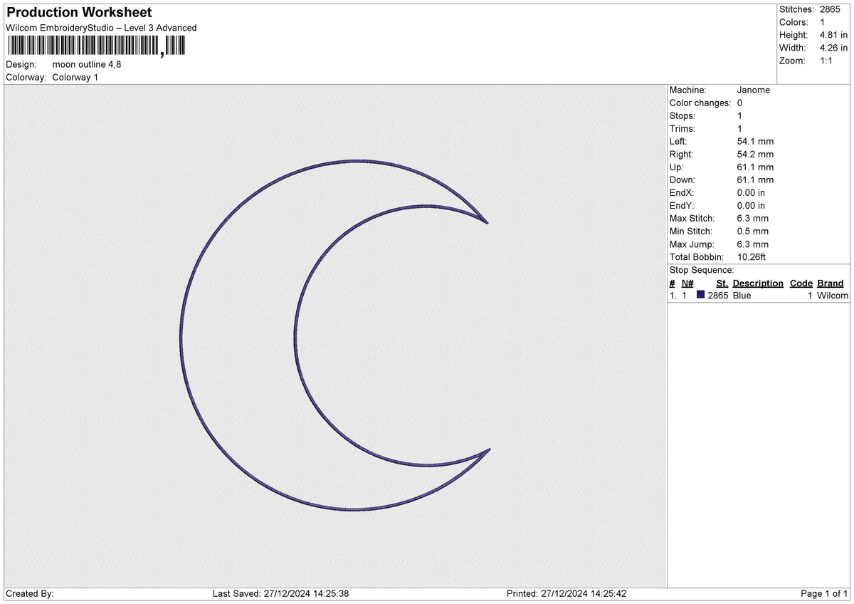 Moon Outline Embroidery File 6 size