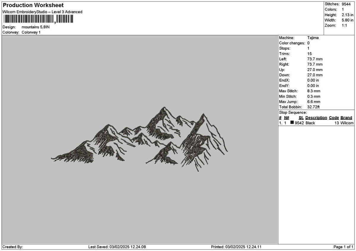 Mountains Outline 02 Embroidery File 6 sizes