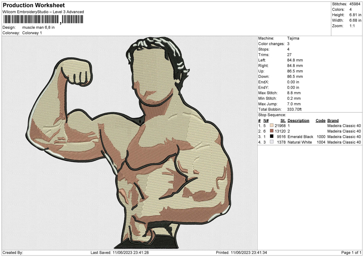 Muscle man Embroidery File 6 size