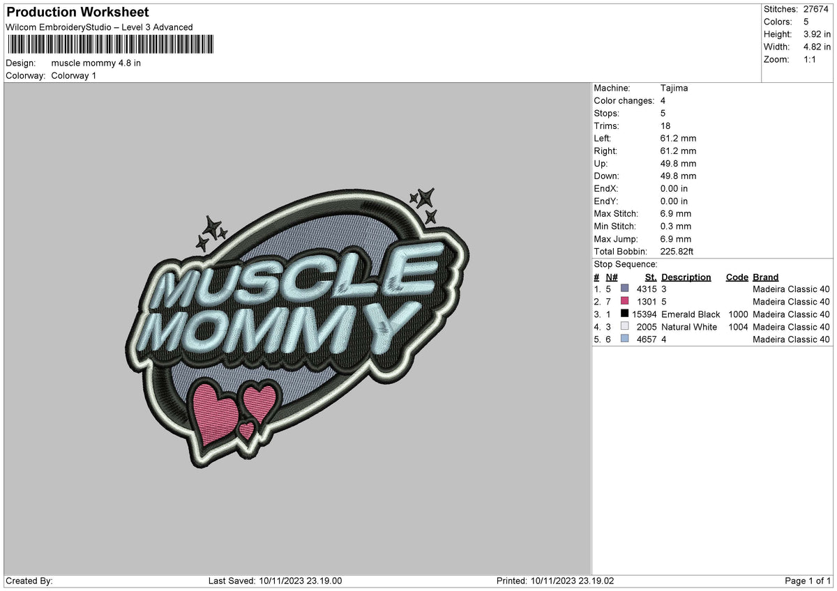 Muscle M Embroidery File 6 sizes