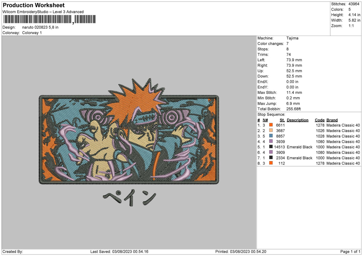 Naruto 0208 Embroidery File 6 sizes