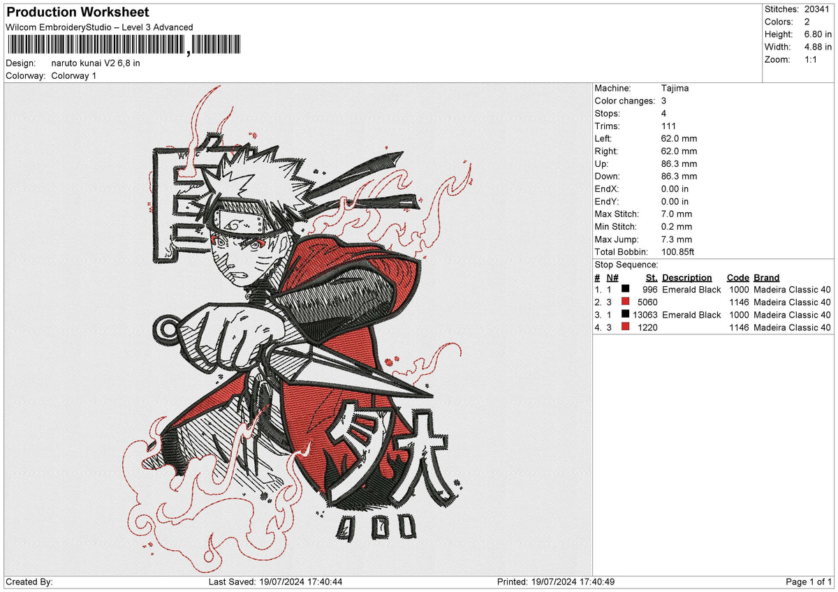 Naruto Kunai V2 Embroidery File 6 size