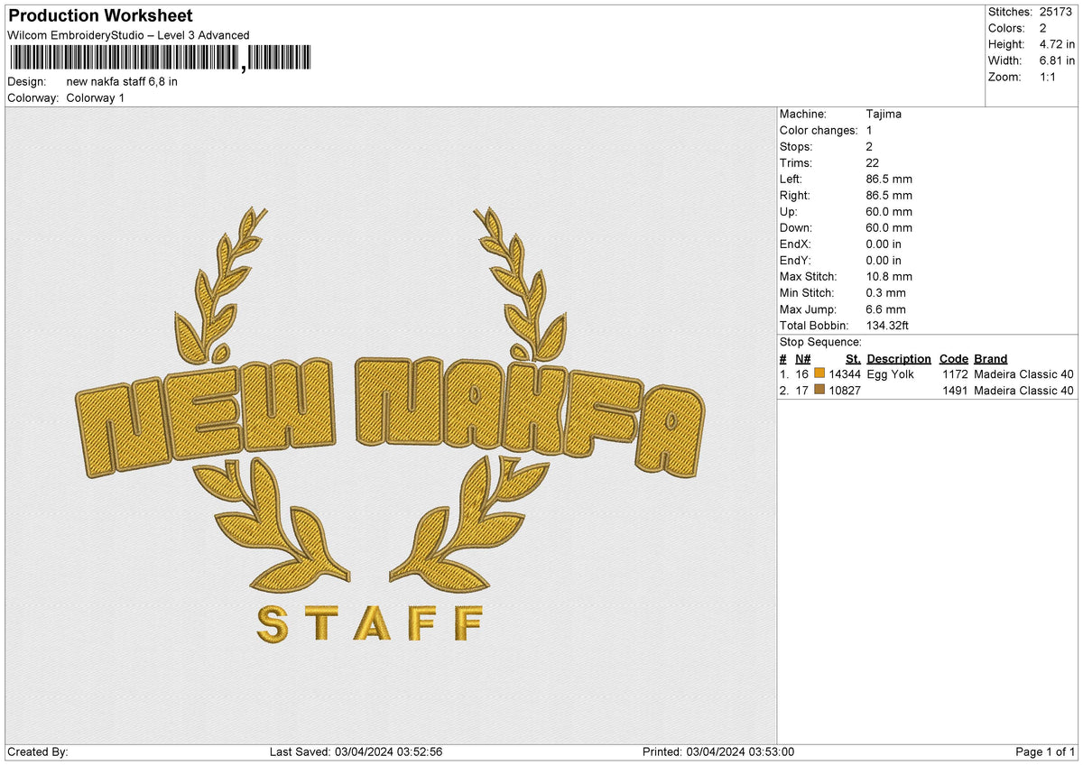 New Nakfa Staff Embroidery File 6 size
