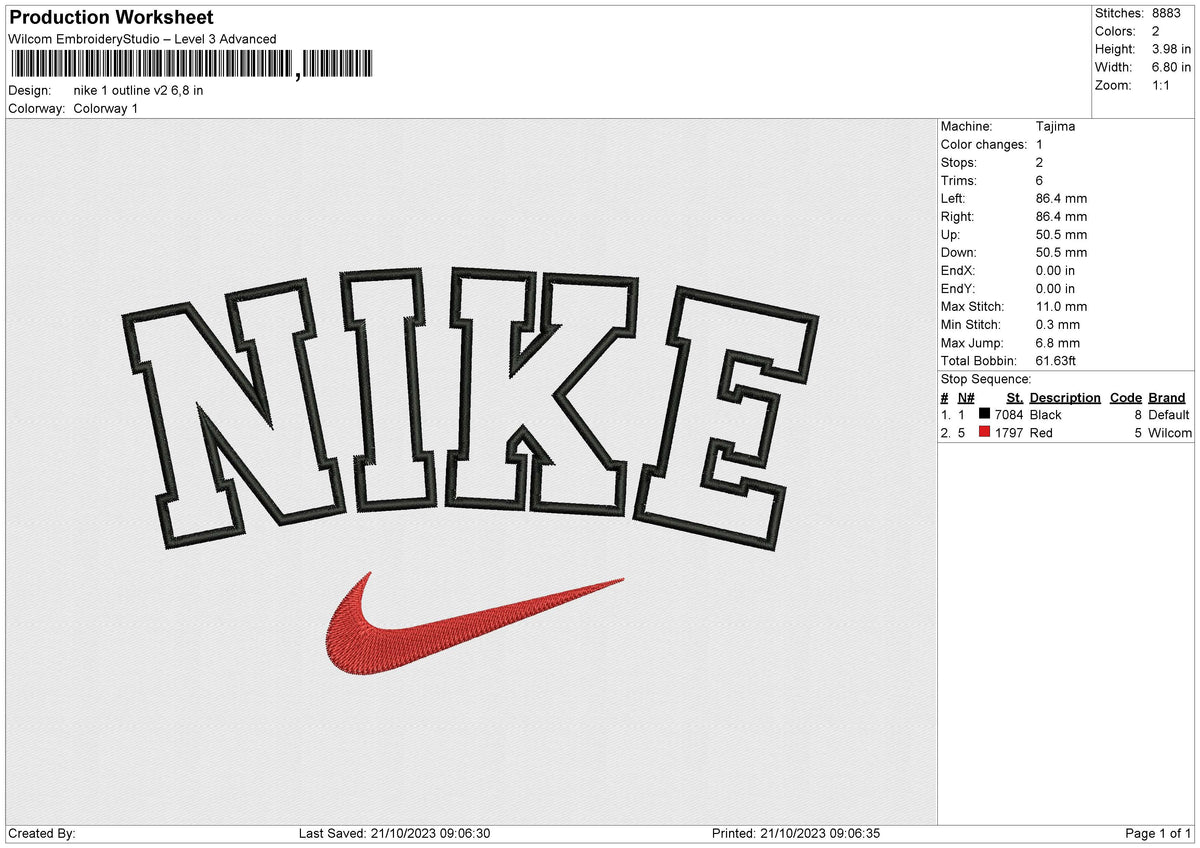 Nike 1 outline v2 Embroidery