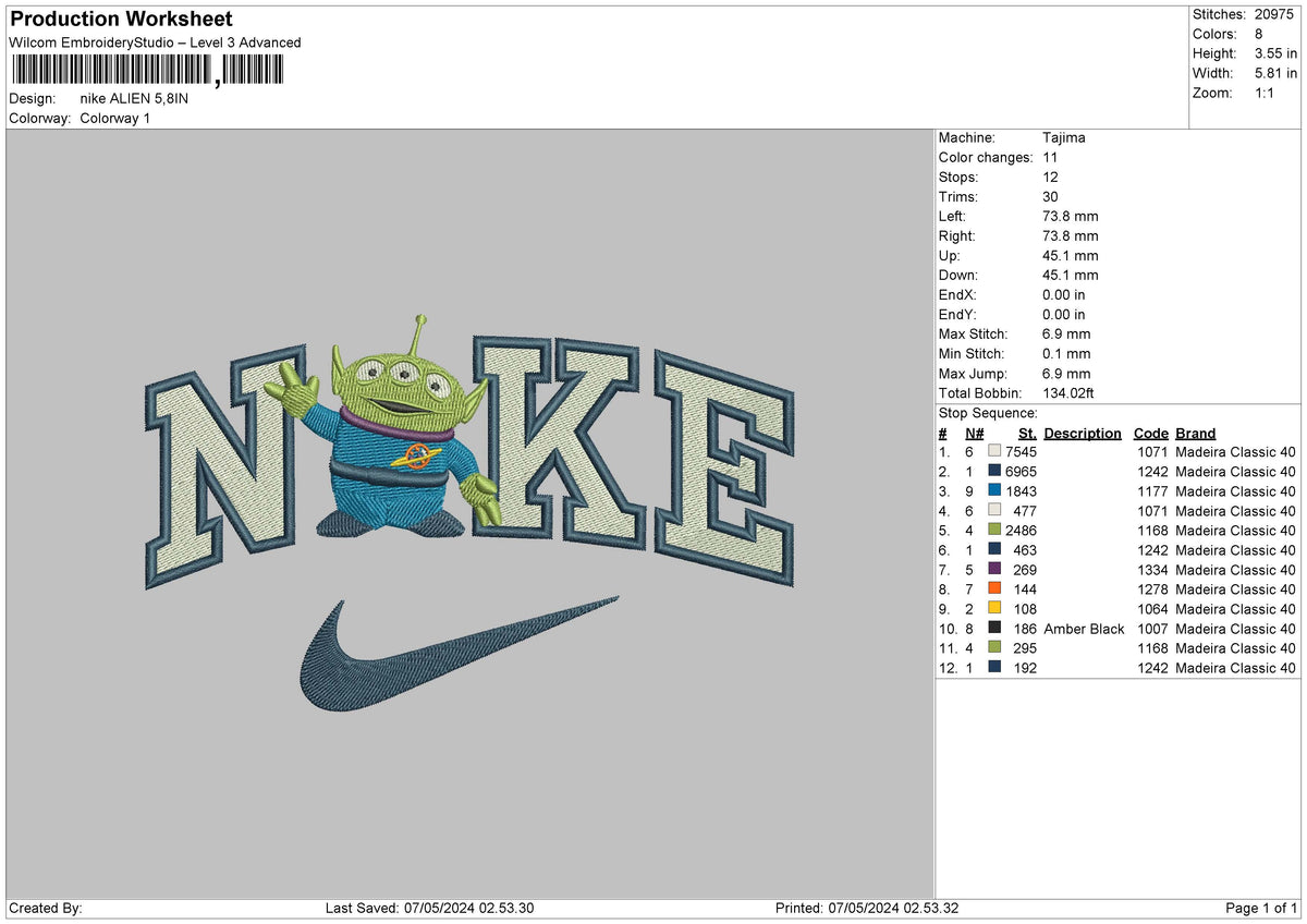 Nike Alien0605 Embroidery File 6 sizes