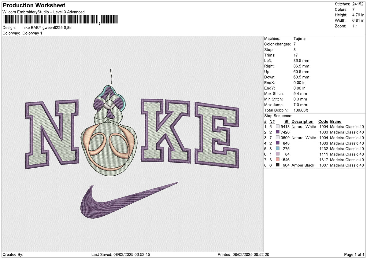 Nike BABY Gween8225 Embroidery File 6 size