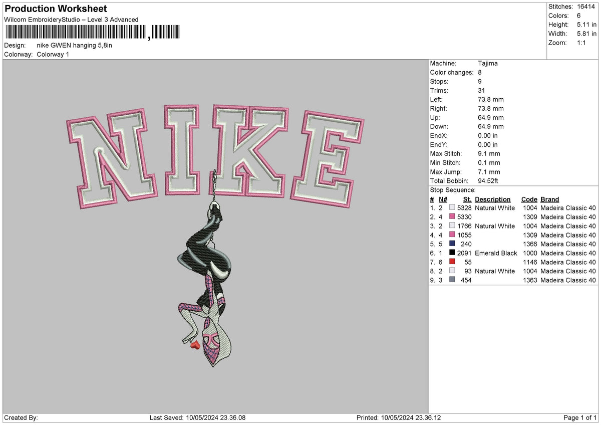Nike Gwen Hang Embroidery File 6 sizes