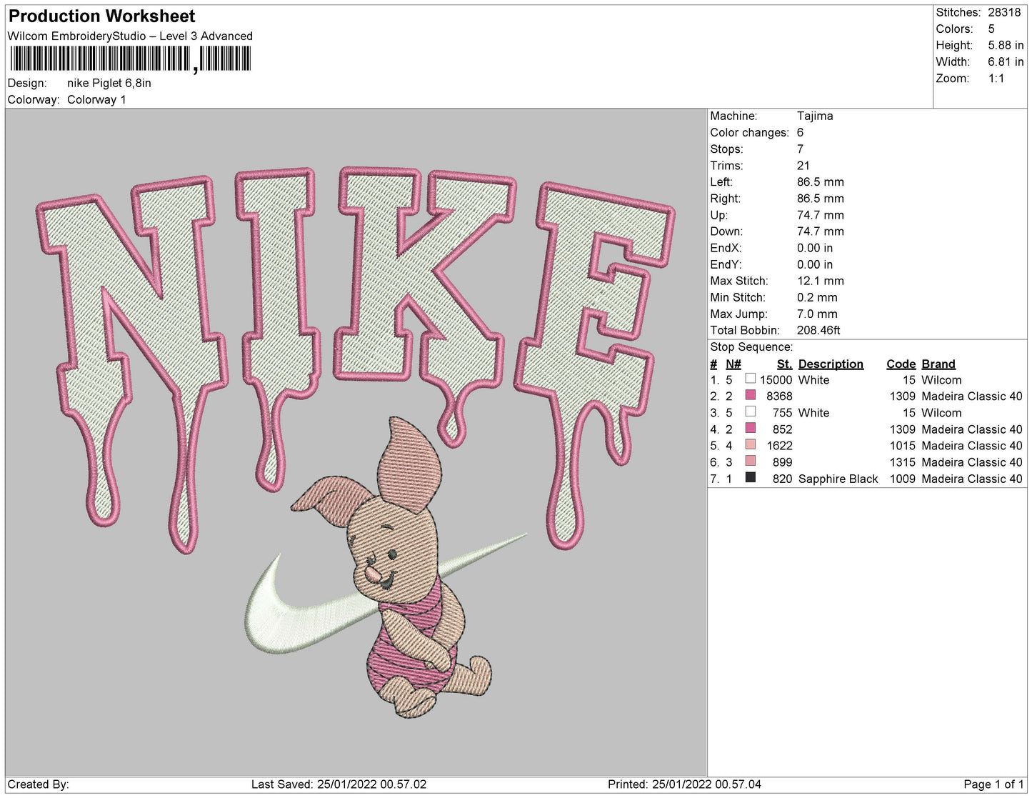 Nike Piglet Embroidery