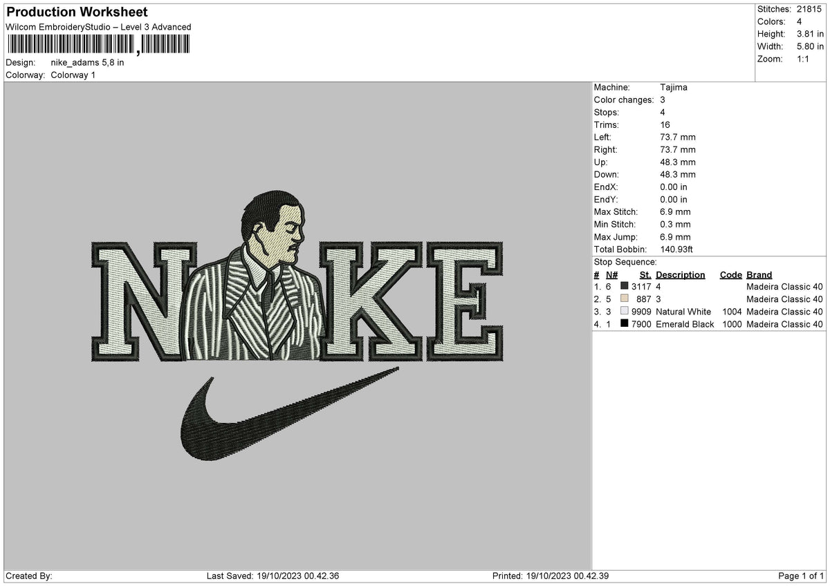 Nike Adams Embroidery File 6 sizes