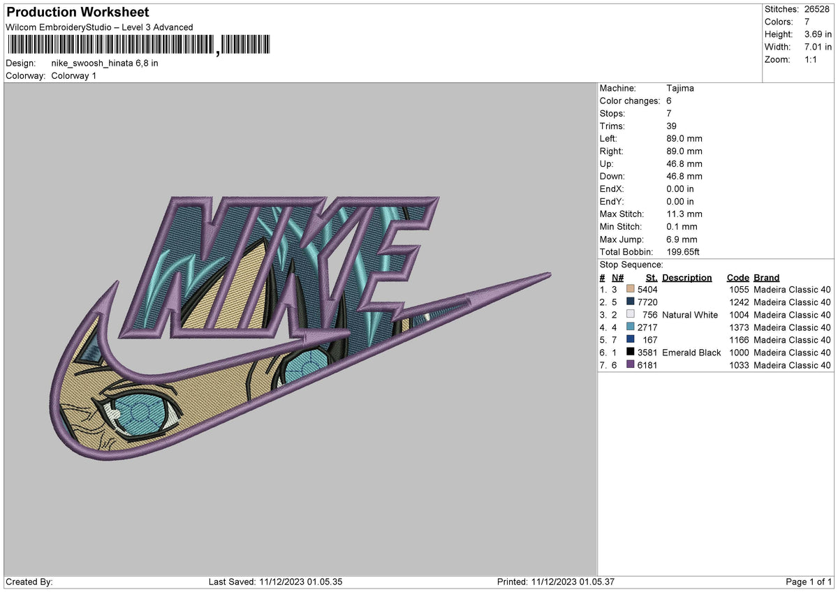 Nike Swoosh Hinata Embroidery File 6 sizes