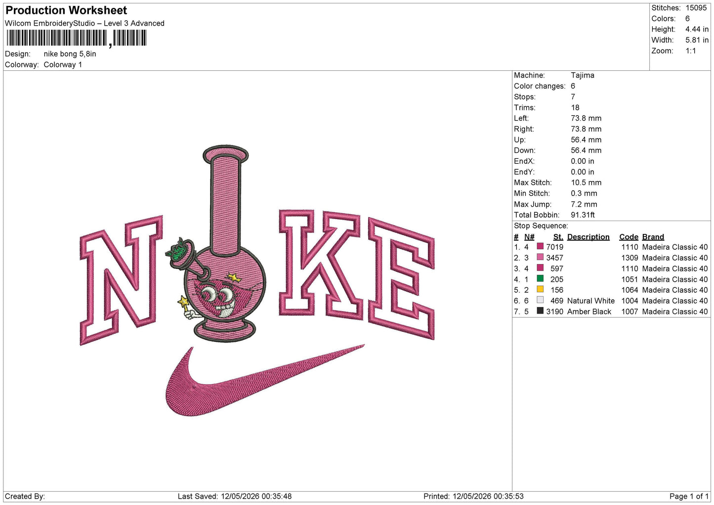 nike bong Embroidery File 6 sizes