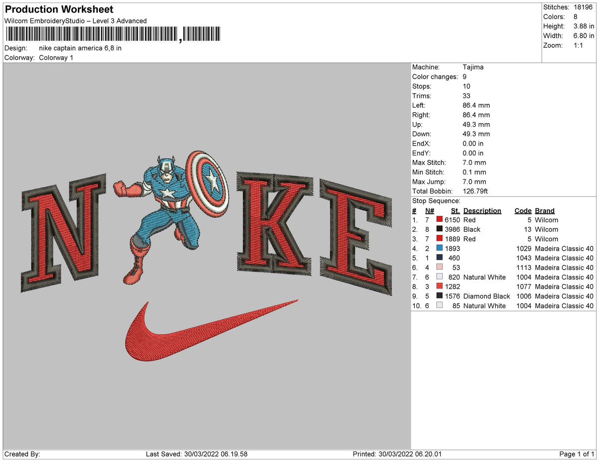 Nike Captain America Embroidery