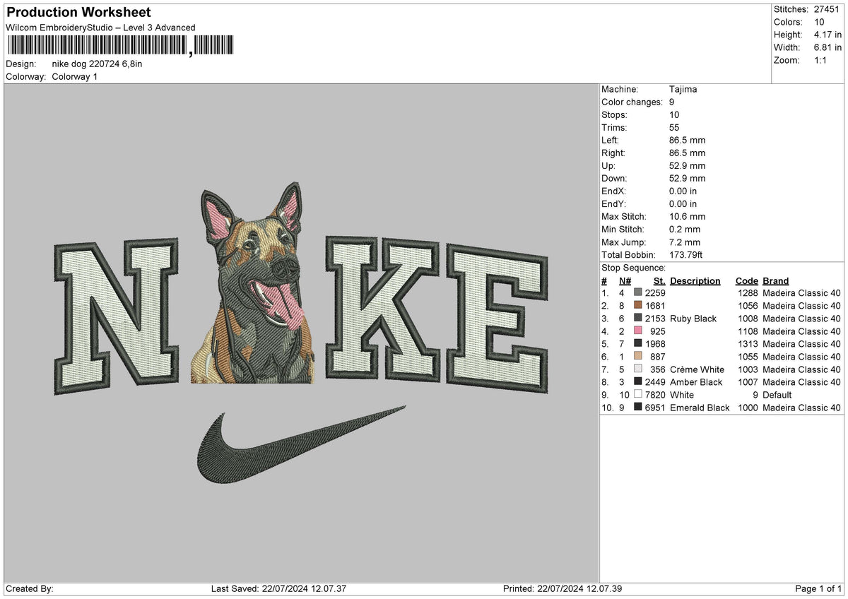 Nike Dog 2207 Embroidery File 6 size