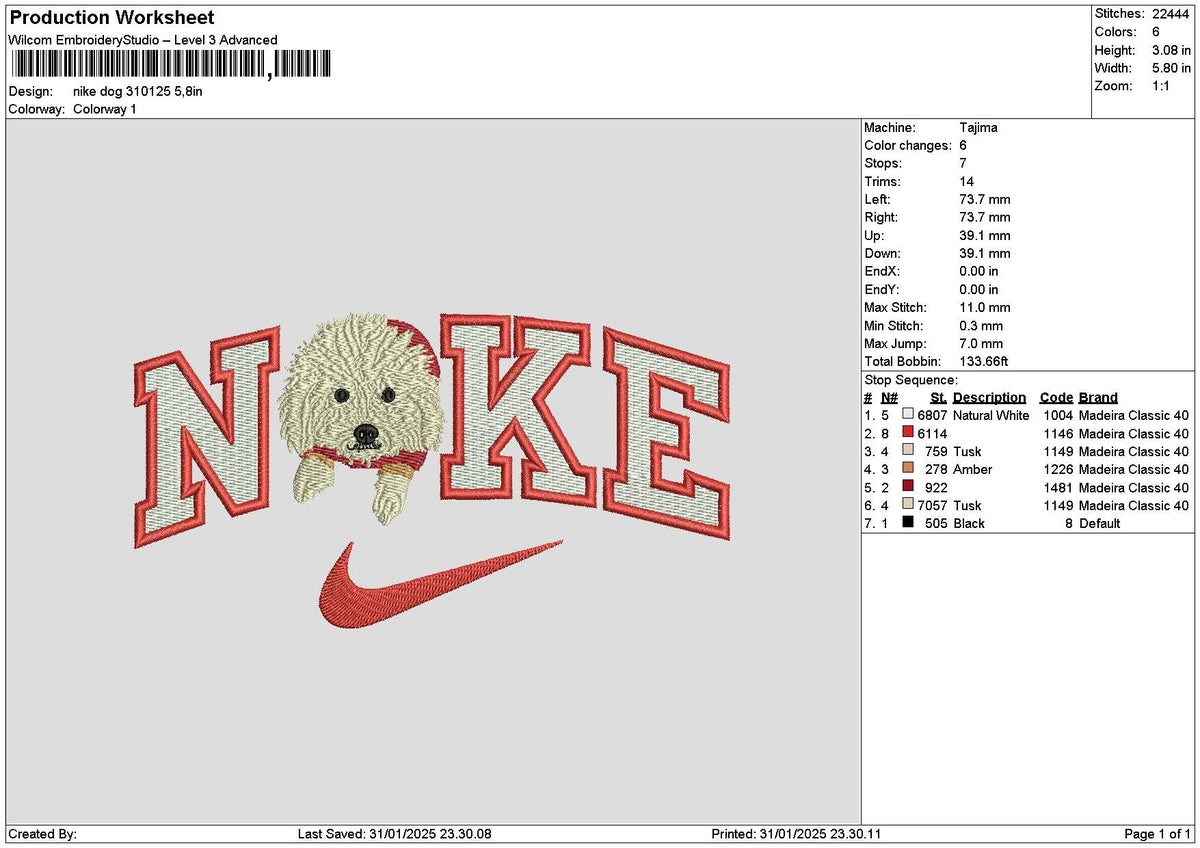 Nike Dog 3101 Embroidery File 6 sizes