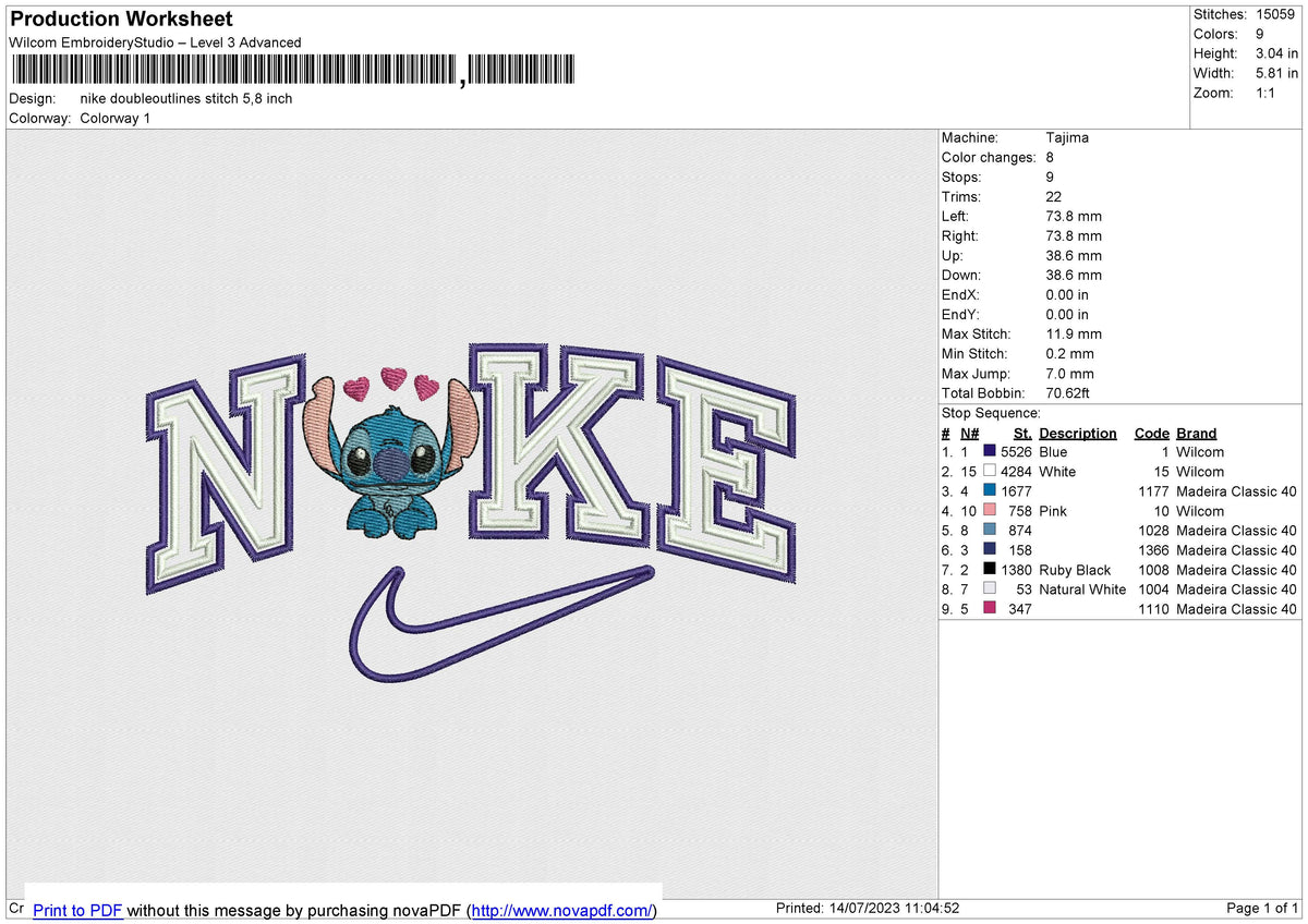 Nike Doubleoutlines Stitch Embroidery File 6 size