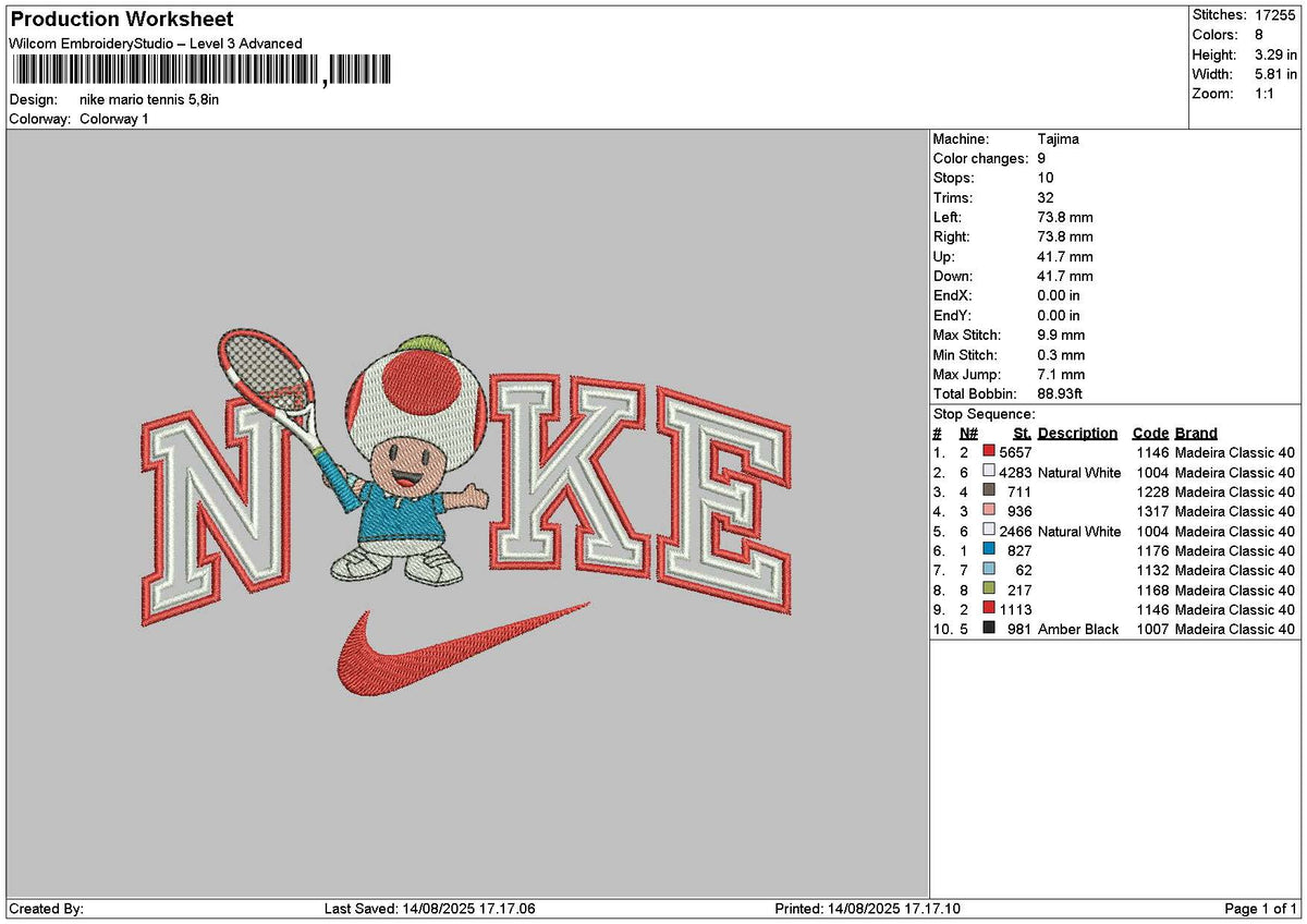 Nike Mario Tennis Embroidery File 6 sizes