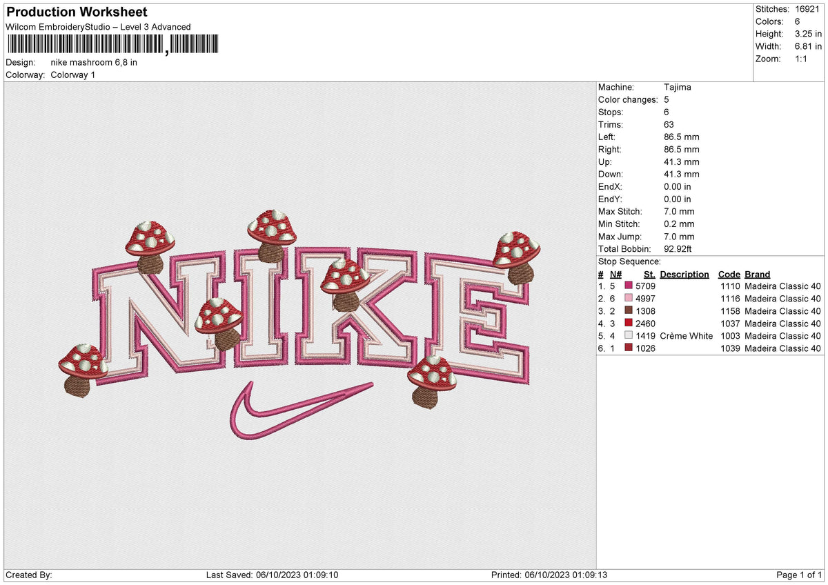 Nike mashroom Embroidery File 6 size