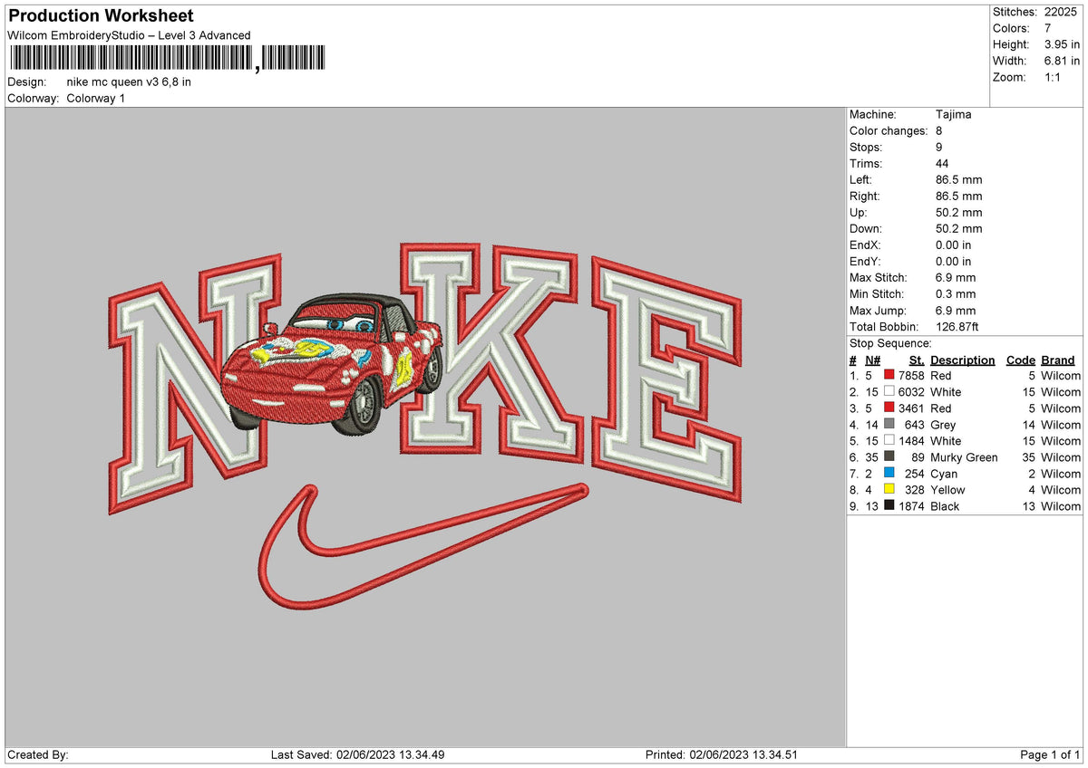 Nike Mcqueen Embroidery File 6 sizes