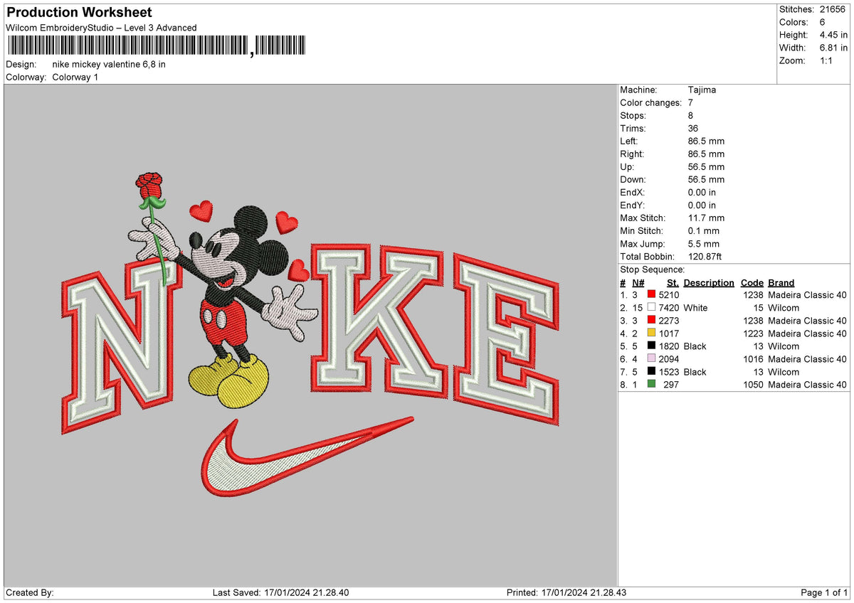 Nike Mickeylove Embroidery File 6 sizes