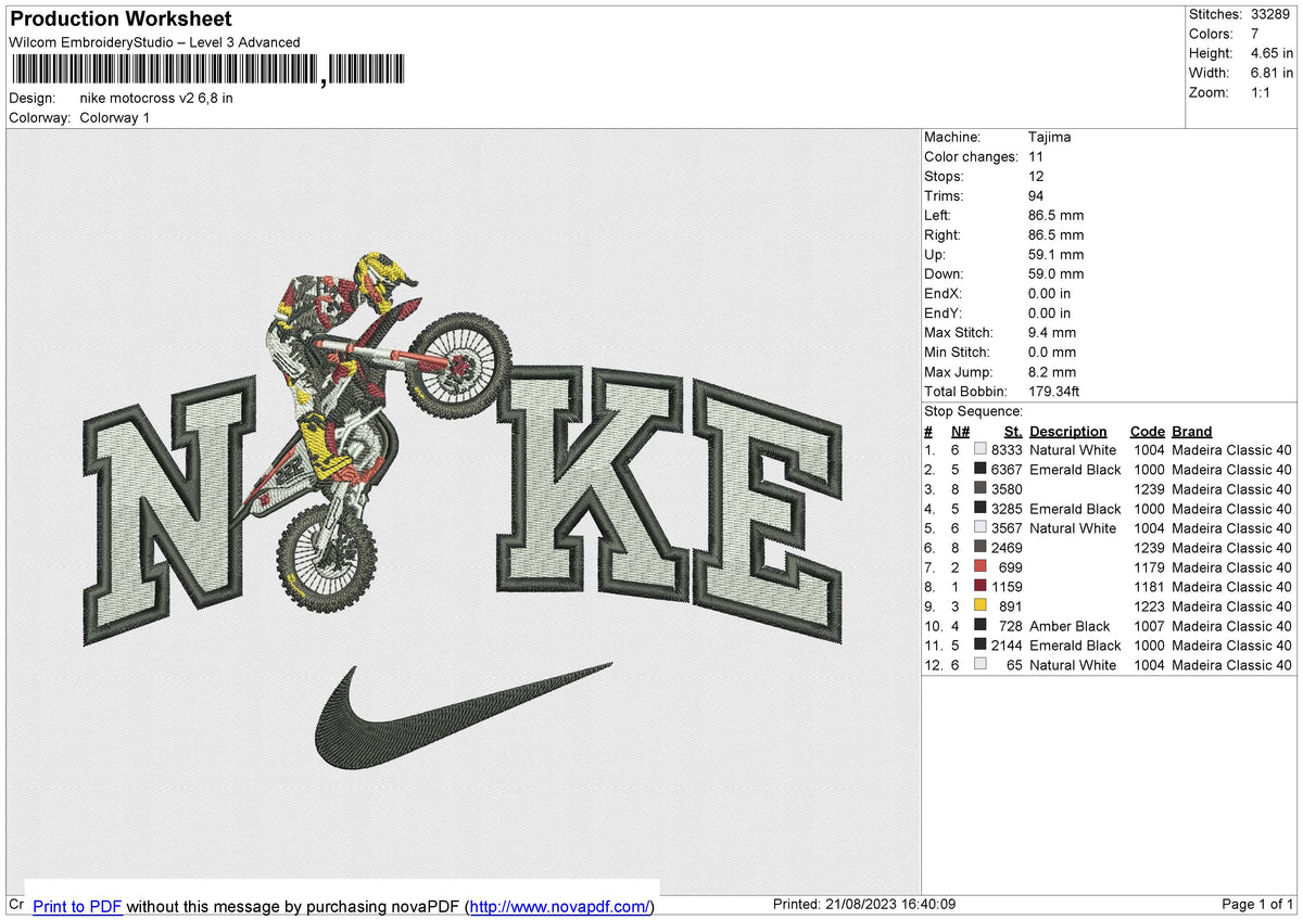 Nike Motocross v2 Embroidery File 6 size