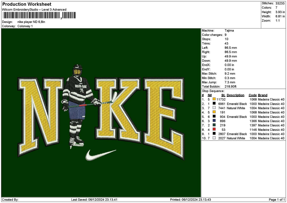 Nike Player Nd Embroidery File 6 sizes
