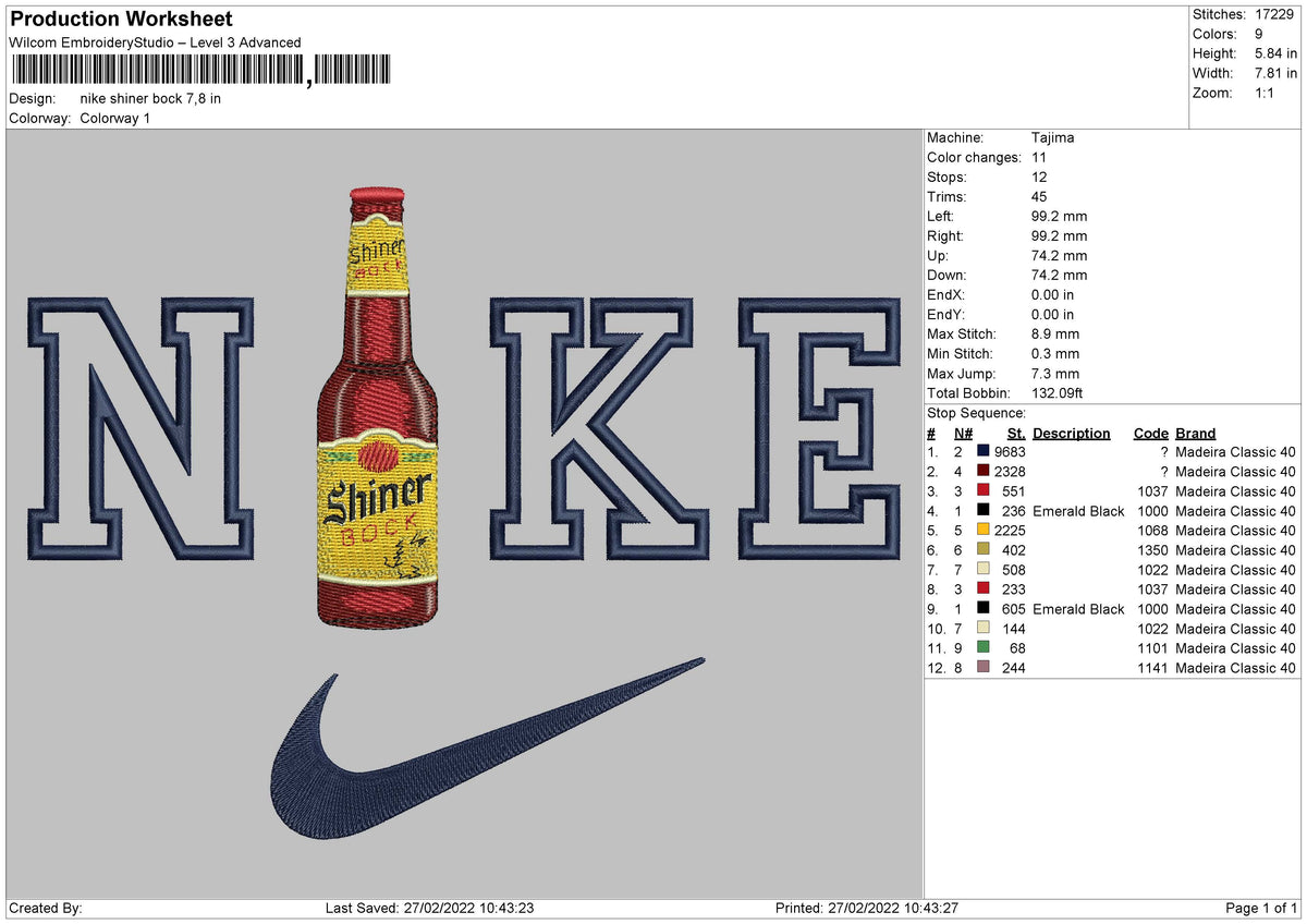 Nike Shiner Bock Embroidery
