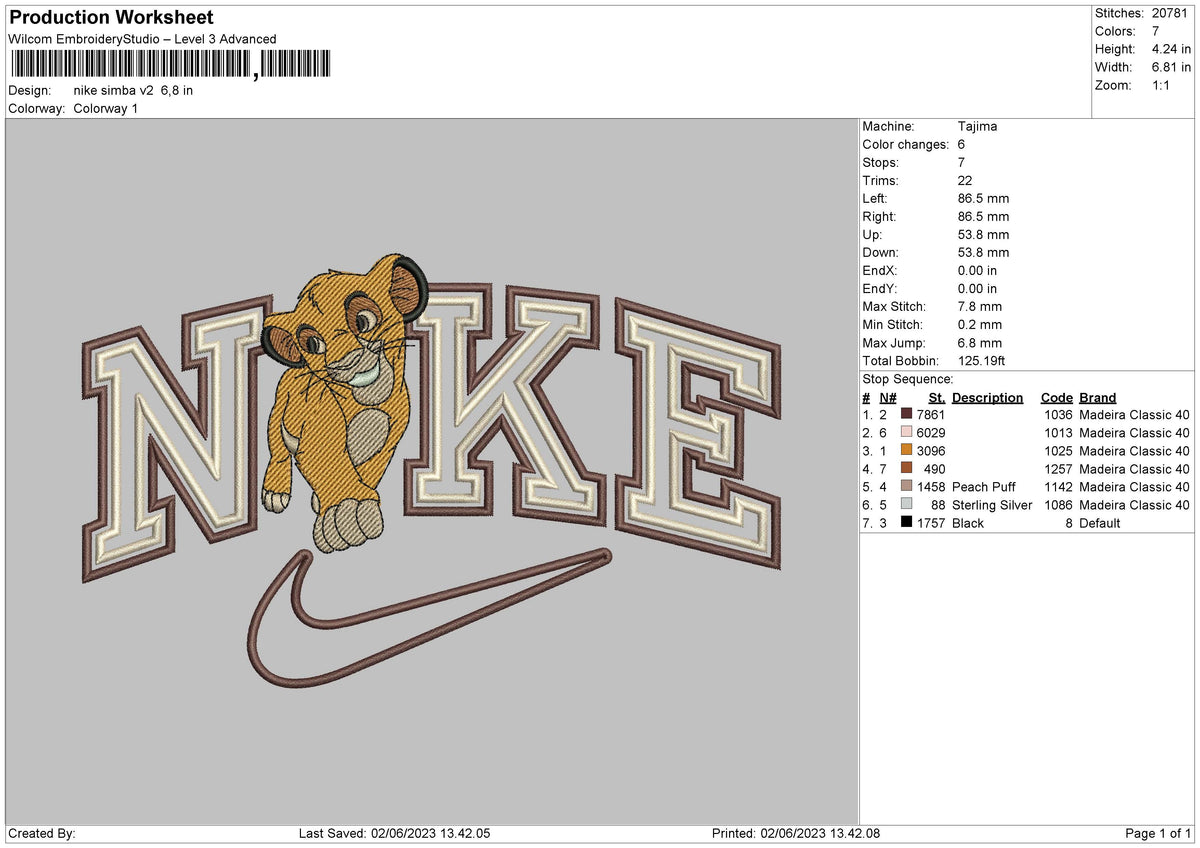 Nike Simba V2 Embroidery File 6 sizes