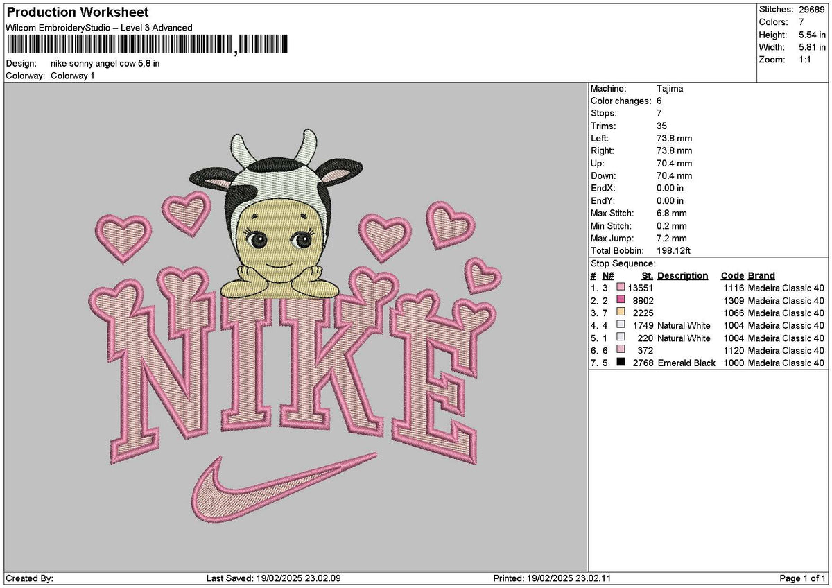 Nike Sonny Cow Embroidery File 6 sizes
