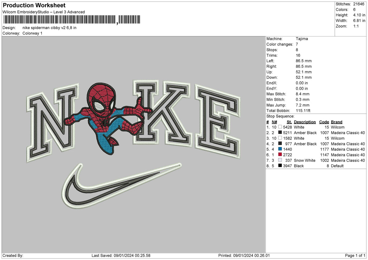 Nike Spider Chibi V2 Embroidery File 6 sizes