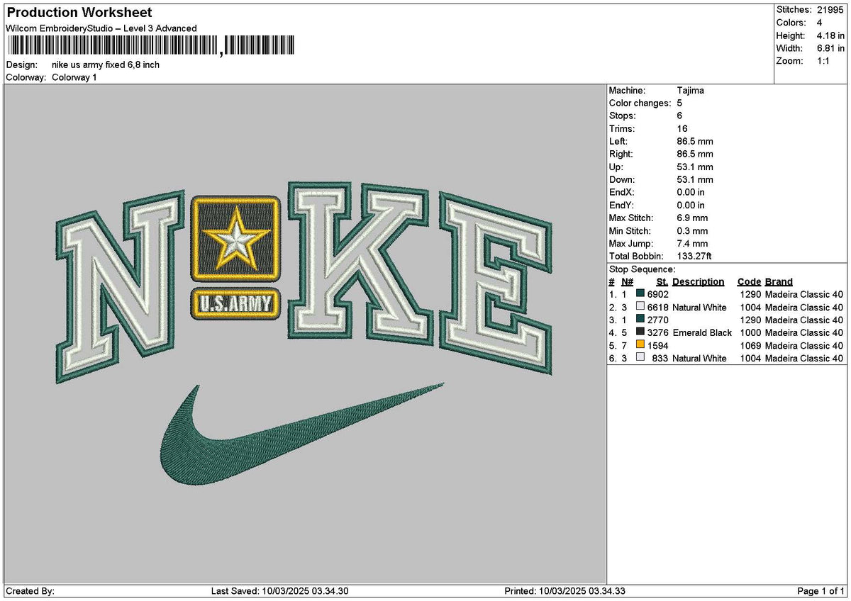 Nike Army Embroidery File 6 sizes