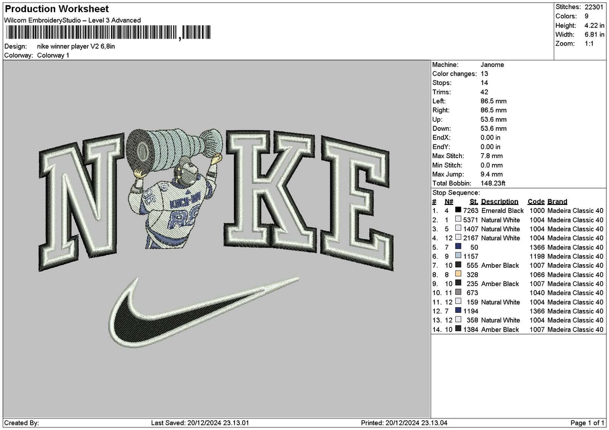 Nike Winner Player v2 Embroidery File 6 sizes