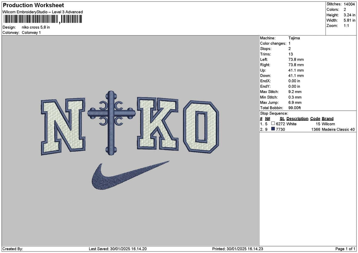 Niko Cross Embroidery File 6 sizes