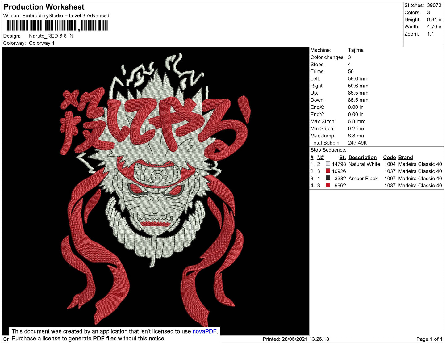 Naruto Red Embroidery