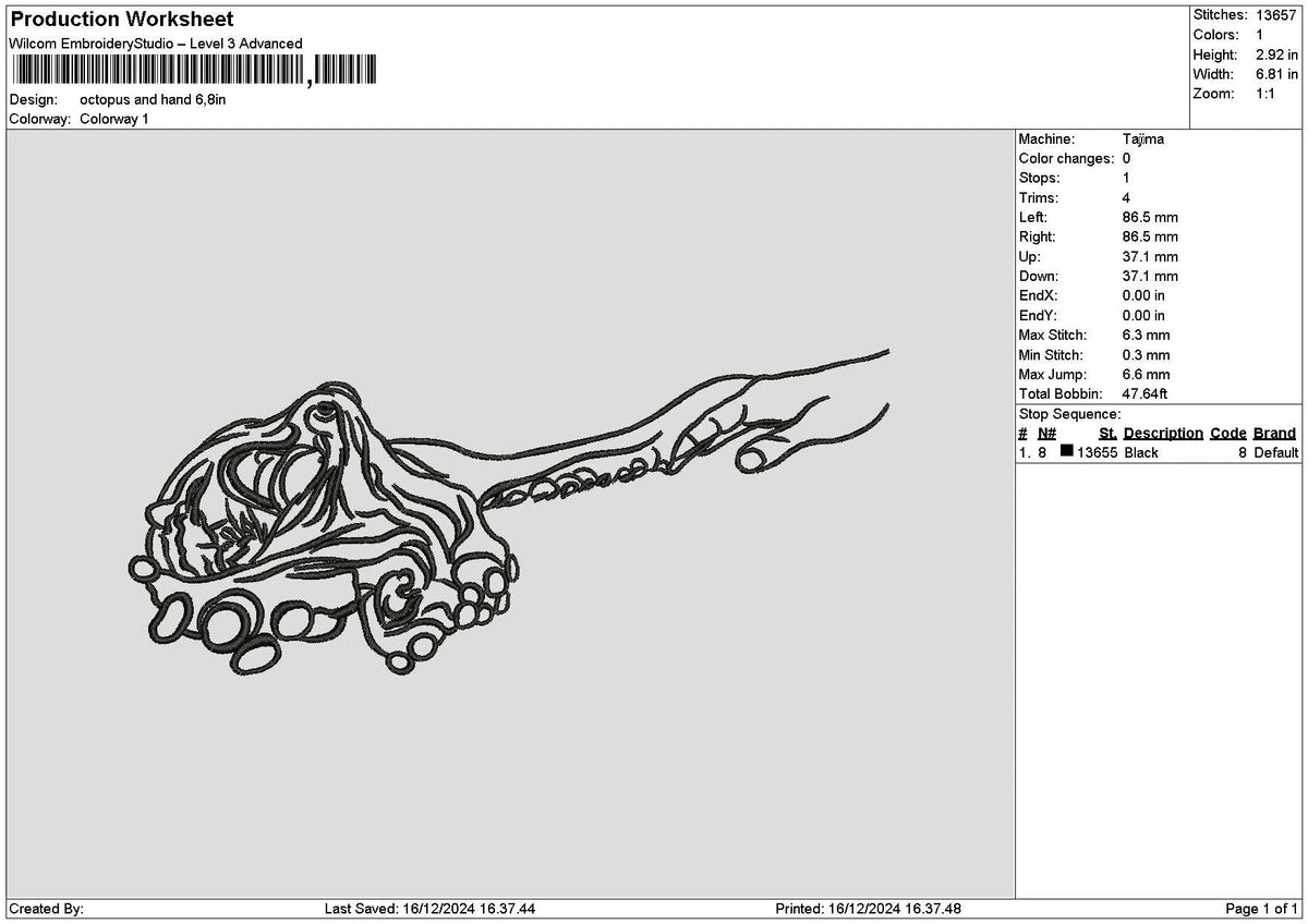 Octopus Outline Embroidery File 6 sizes