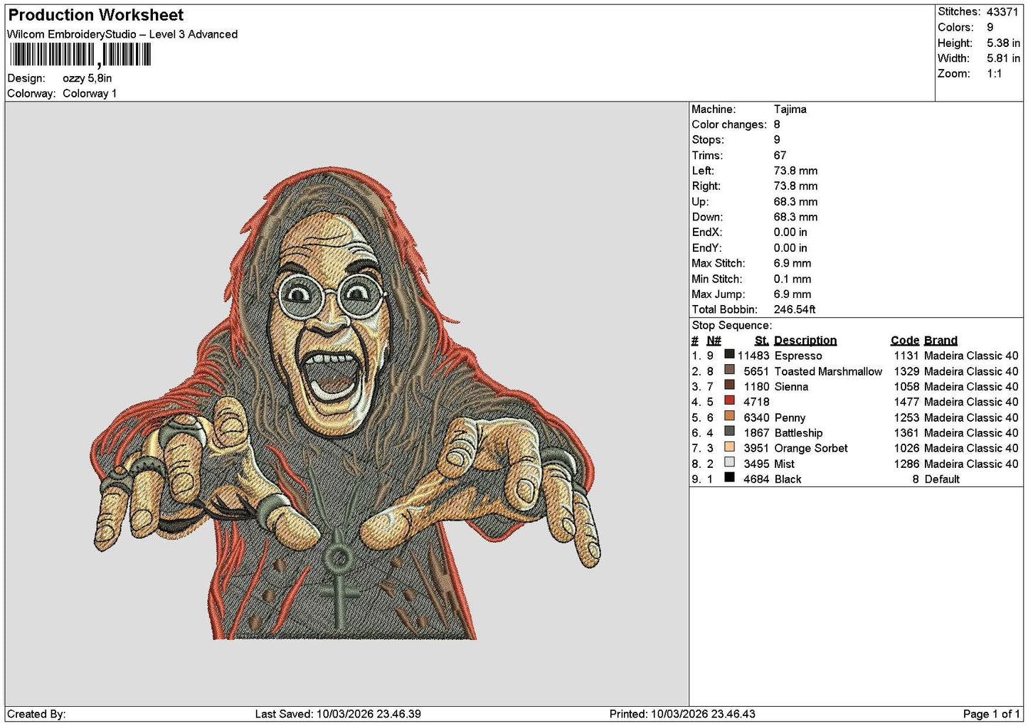 Ozzy0903 Embroidery File 6 sizes