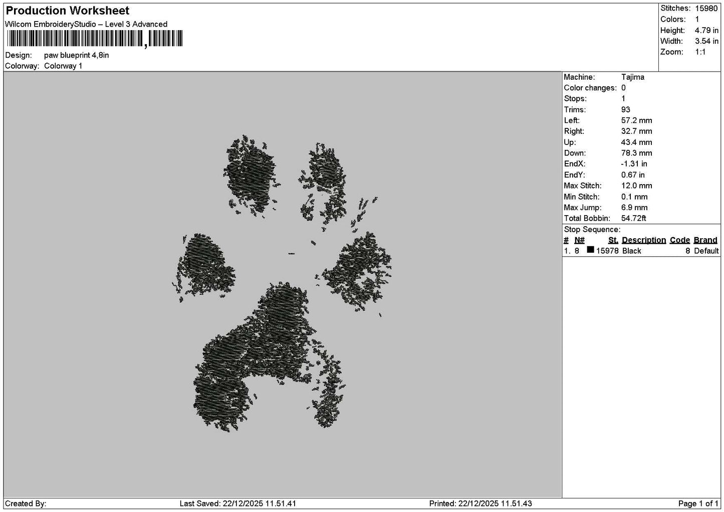 Paw Print 2212 Embroidery File 6 sizes