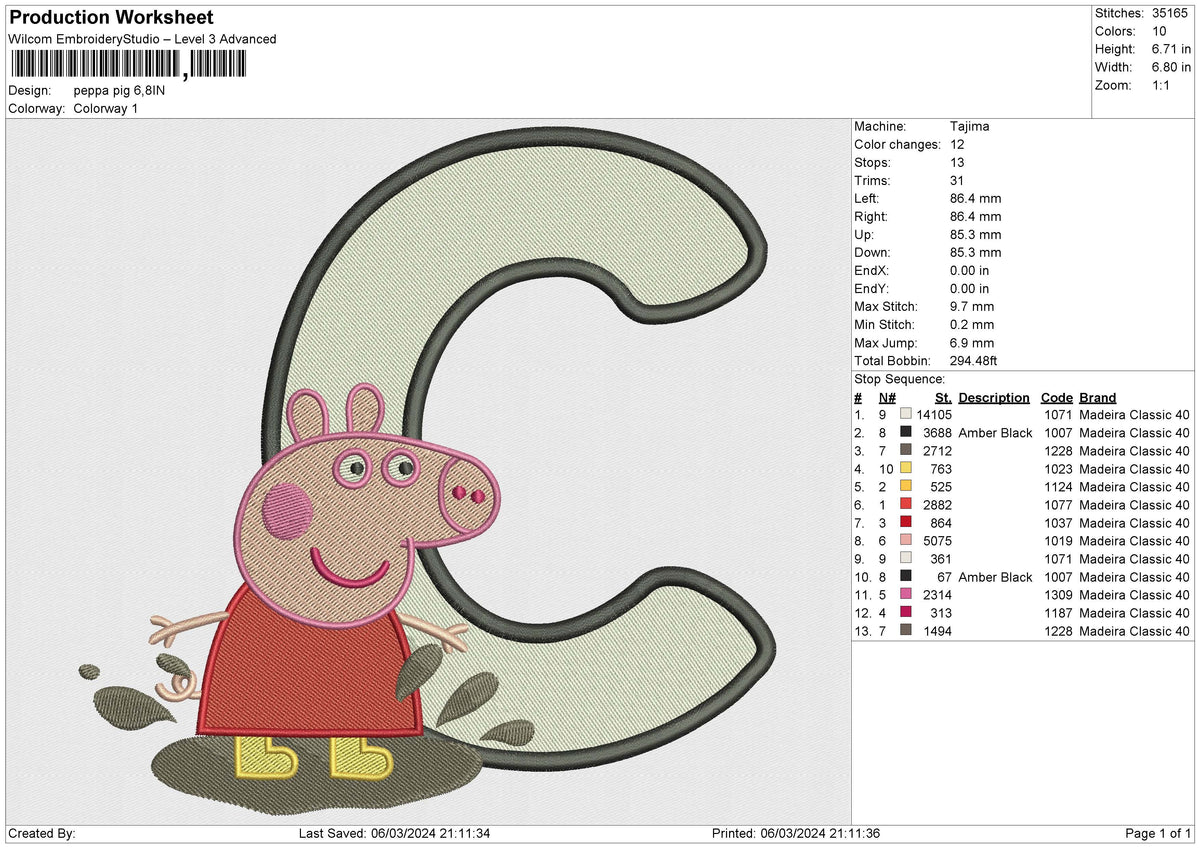 Peppa Pig Embroidery File 6 size